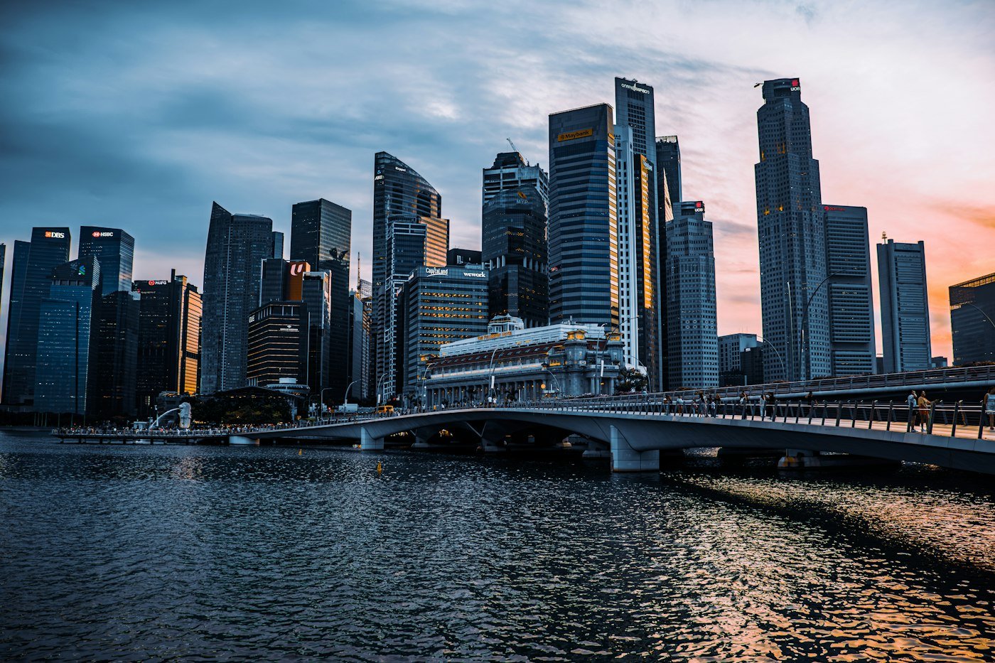 Singapore business district at golden hour