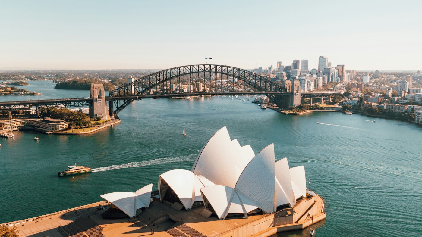 Sydney Opera House and the harbour on a sunny day